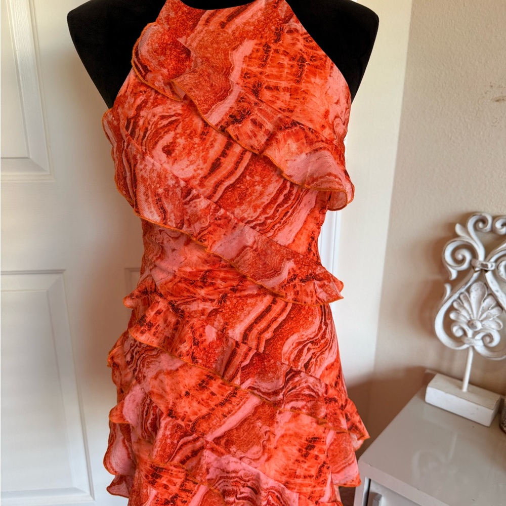 Elegant Orange Ruffled Dress
